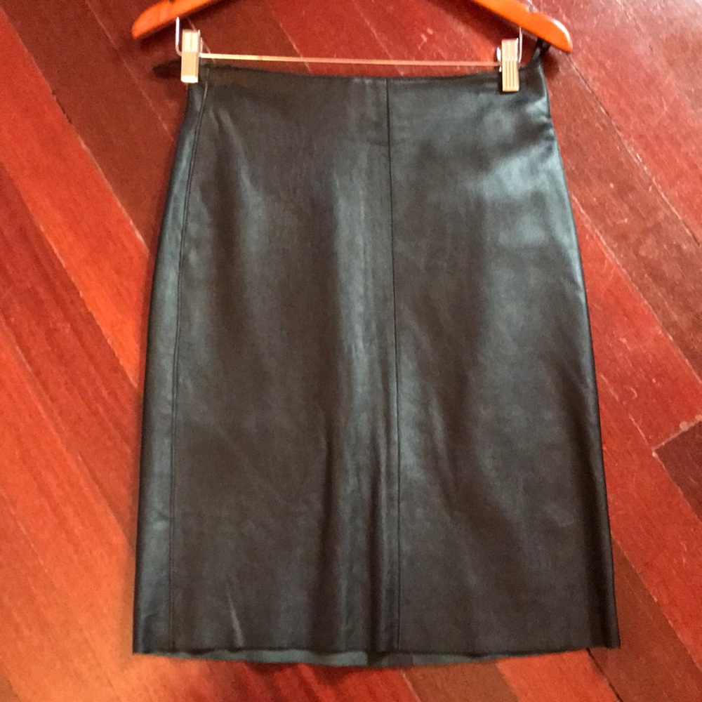 Genuine leather midi length black leather skirt